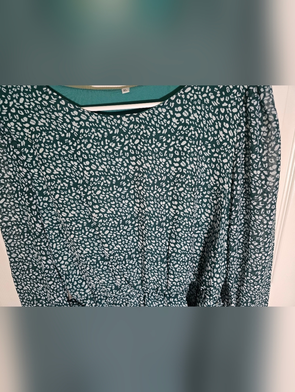 Ladies Casual Green Floral Chiffon Ruffle Long Sleeve Dress XL - Picture 8 of 10